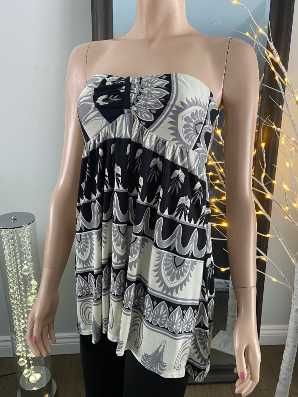 NWT Julie Brown Jersey Printed Strapless Zip Bustier Tunic Top Size M